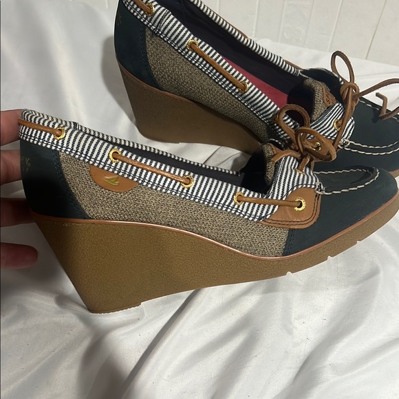 Sperry Shoes - Sperry Blue and Brown Espadrille Wedges